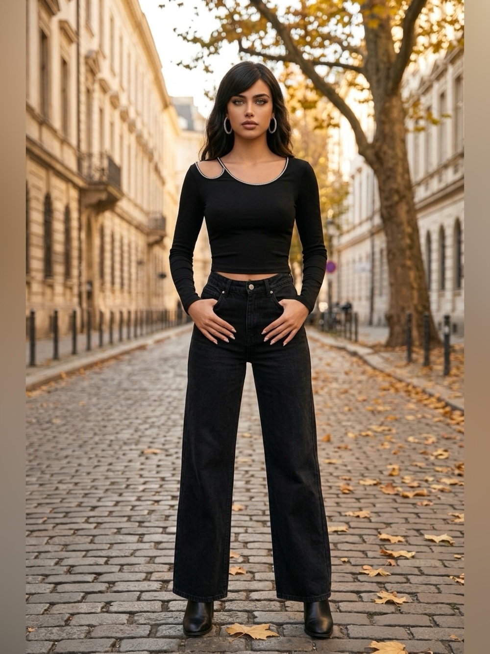 Zara Black High-Rise Wide-Leg Jeans - Classic Straight Flare